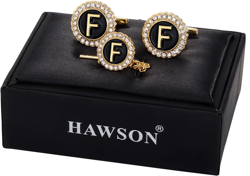 HAWSON Gold Cufflinks and Tie Tack for Men, Gold Cufflinks Crystal with Lapel Pins for Men's Women Set, Tie Tack with Chain on Tie Wedding Business Accessories - Image 2